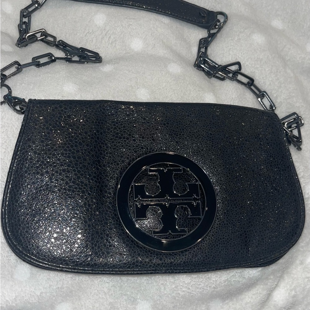 Black Leather Chain Shoulder Bag Toryburch